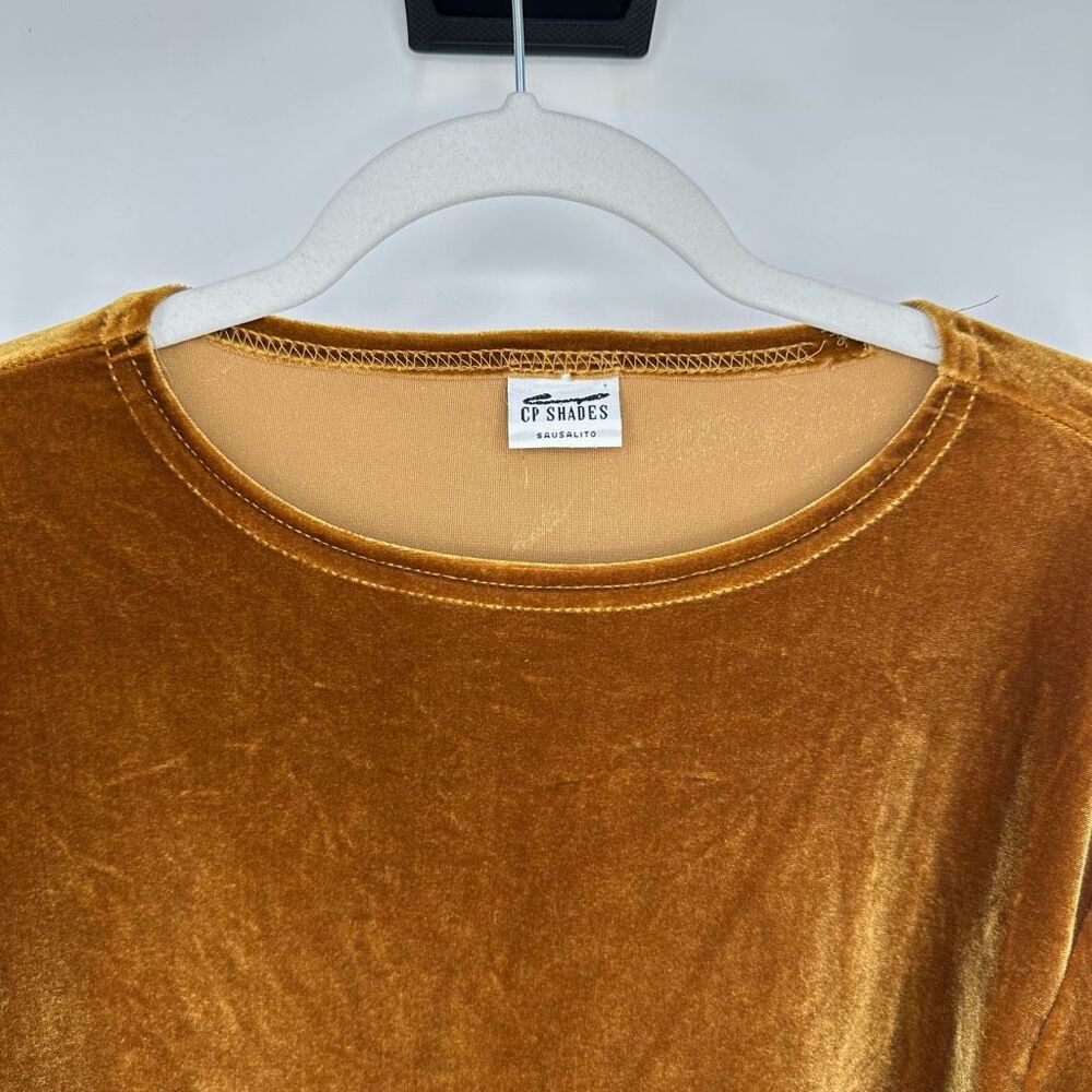 CP Shades Womens Round Neck Velvet Long Sleeve Top Size M Mustard Yellow - Picture 2 of 12